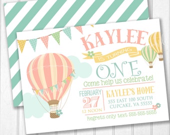 Hot Air Balloon Birthday Party Invitation -5x7 or 4x6 - Balloon Birthday Invitation