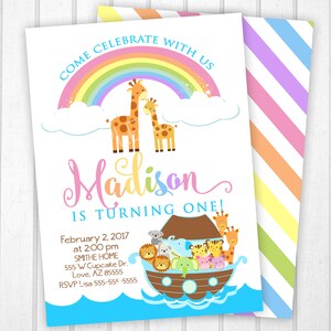 Noah's Ark Invitation, Pastel Rainbow Noah's Ark Party Invitation, Noah's Ark Birthday Invitation File, Personalized Printable Noah Invite