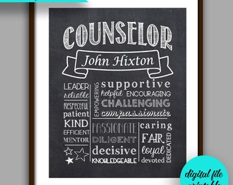 Counselor Gift, Counselor Chalkboard Style Printable, Counselor Christmas Gift,  Counselor Thank You, Counselor Printable, Digital 8x10 C4