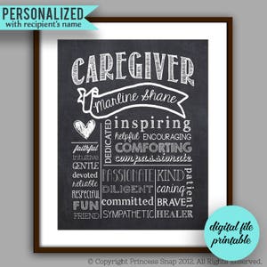 Caregiver Gift - Nurse Graduate Gift - Caregivers Appreciation Gift - Thank you Caregiver - Chalkboard Style Printable