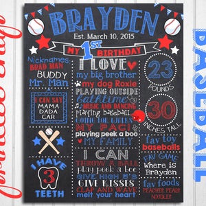Sports First Birthday Chalkboard Poster - Baseball Football 1st Birthday Chalk Board Sign - Printable Photo Prop
