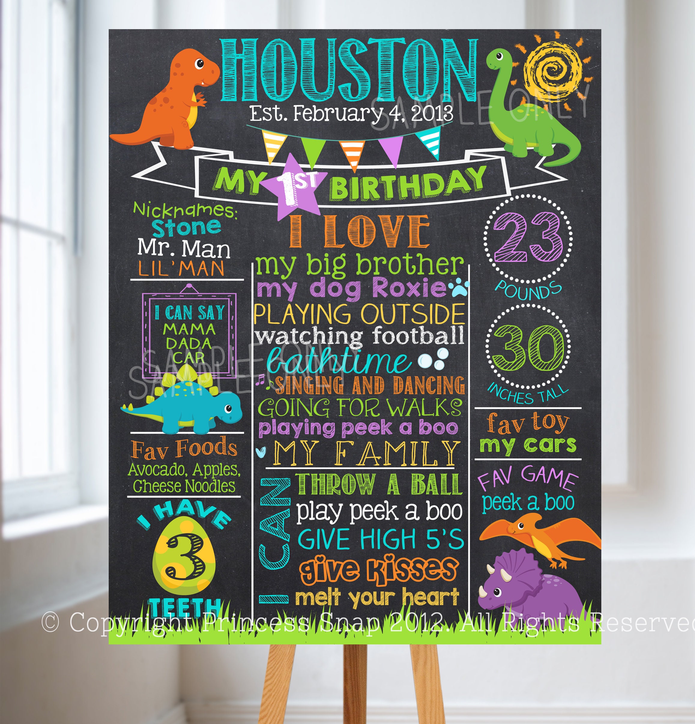 Dinosaur First Birthday Chalkboard Poster Dino Birthday Etsy