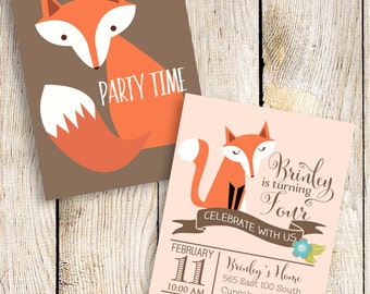 Fox Invitation, Fox Birthday Invitation, Fox Party, Woodland Invitation, Camping Invitation, DIY Includes Front and Back Files, 5x7 or 4x6,