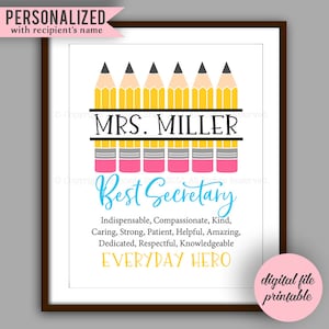 Administrative Assistant Appreciation, Secretary Gift  Printable, Secretary Christmas Gift,  Secretary Thank You