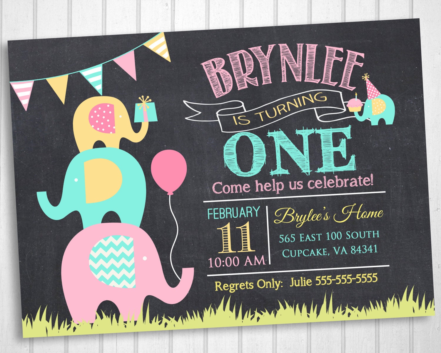 Elephant Birthday Party Invitation Elephant Invitation Etsy
