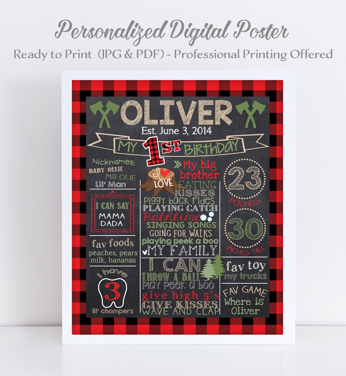 Lumberjack First Birthday Chalkboard Lumberjack 1st Birthday Etsy