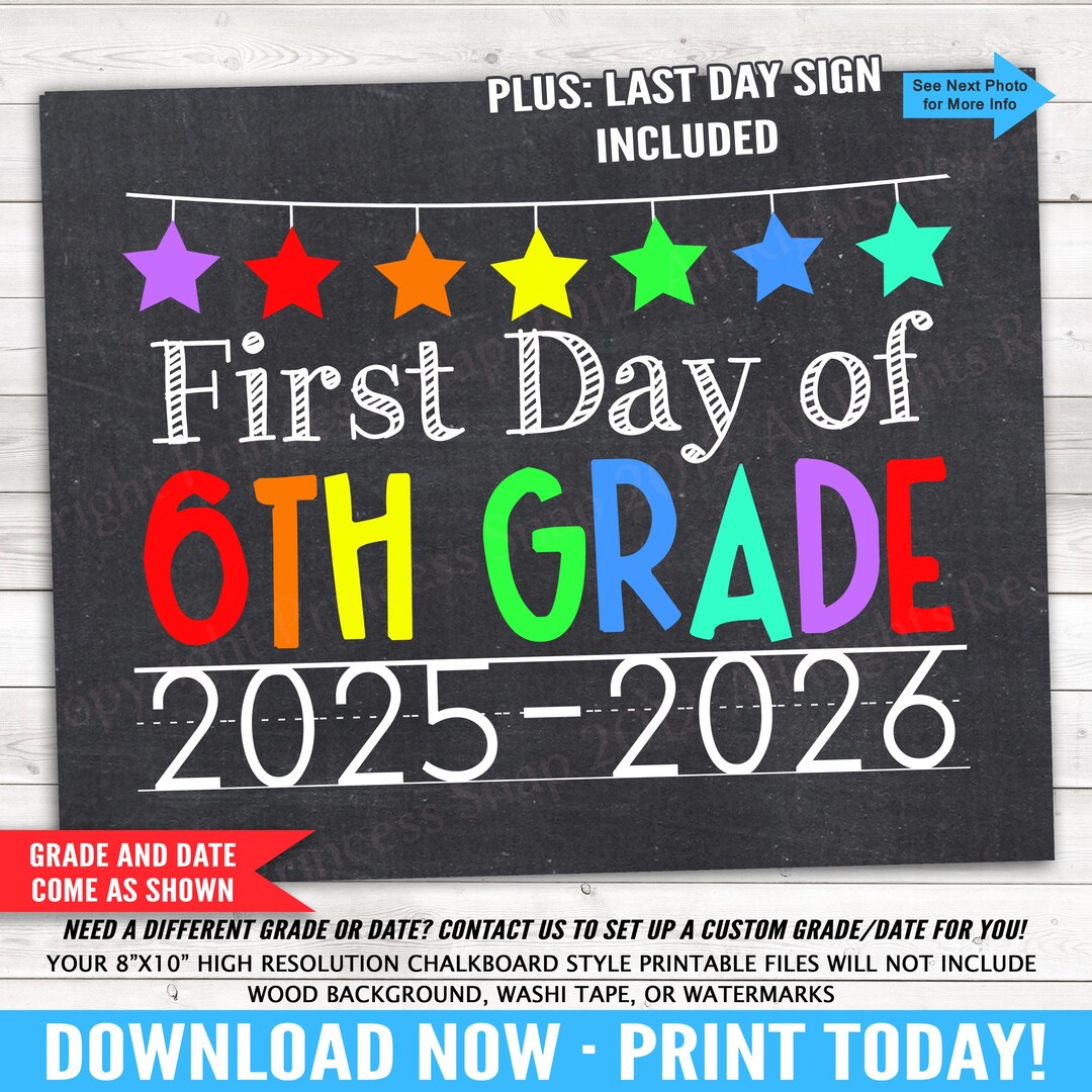 First and Last Day of 6th Grade, 2025-2026 School Photo Prop, Rainbow ...