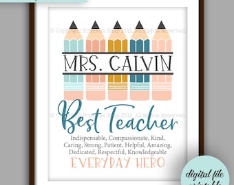 Pencil Teacher Gift, Personalized Teacher Gift Printable, Teacher Quote, Teacher Appreciation Gift, Teacher Digital File 8x10 File