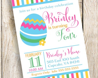 Bunny Birthday Invitation, Spring Party Invitation, Egg Birthday Invitation, Digital File 5x7 or 4x6,  Easter Invitation, Eggs Invitation