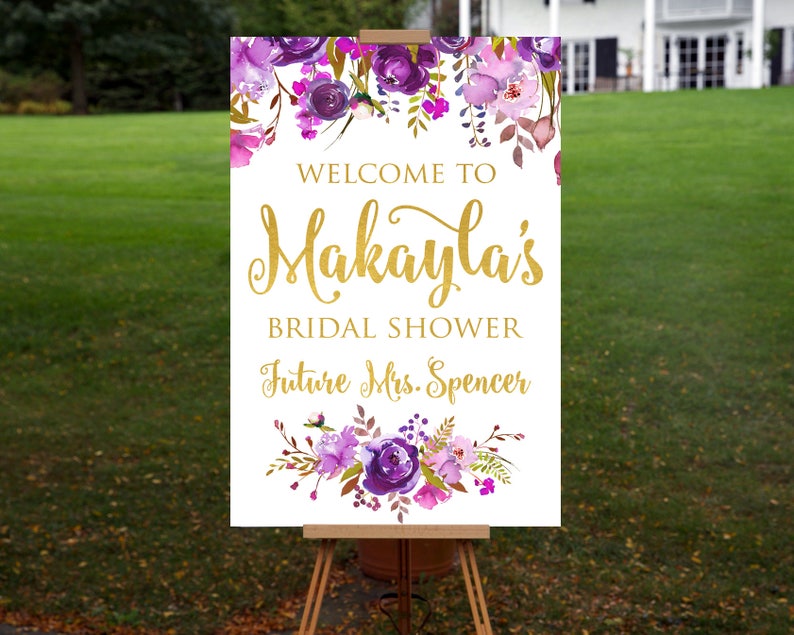 Welcome Poster Purple Floral Bridal Shower Welcome Printable Etsy