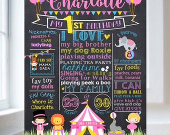 Pizarra de primer cumpleaños del circo, Circo rosa, Circo de niñas, Pizarra de cumpleaños de carnaval, 1er cumpleaños de carnaval, Pizarra imprimible
