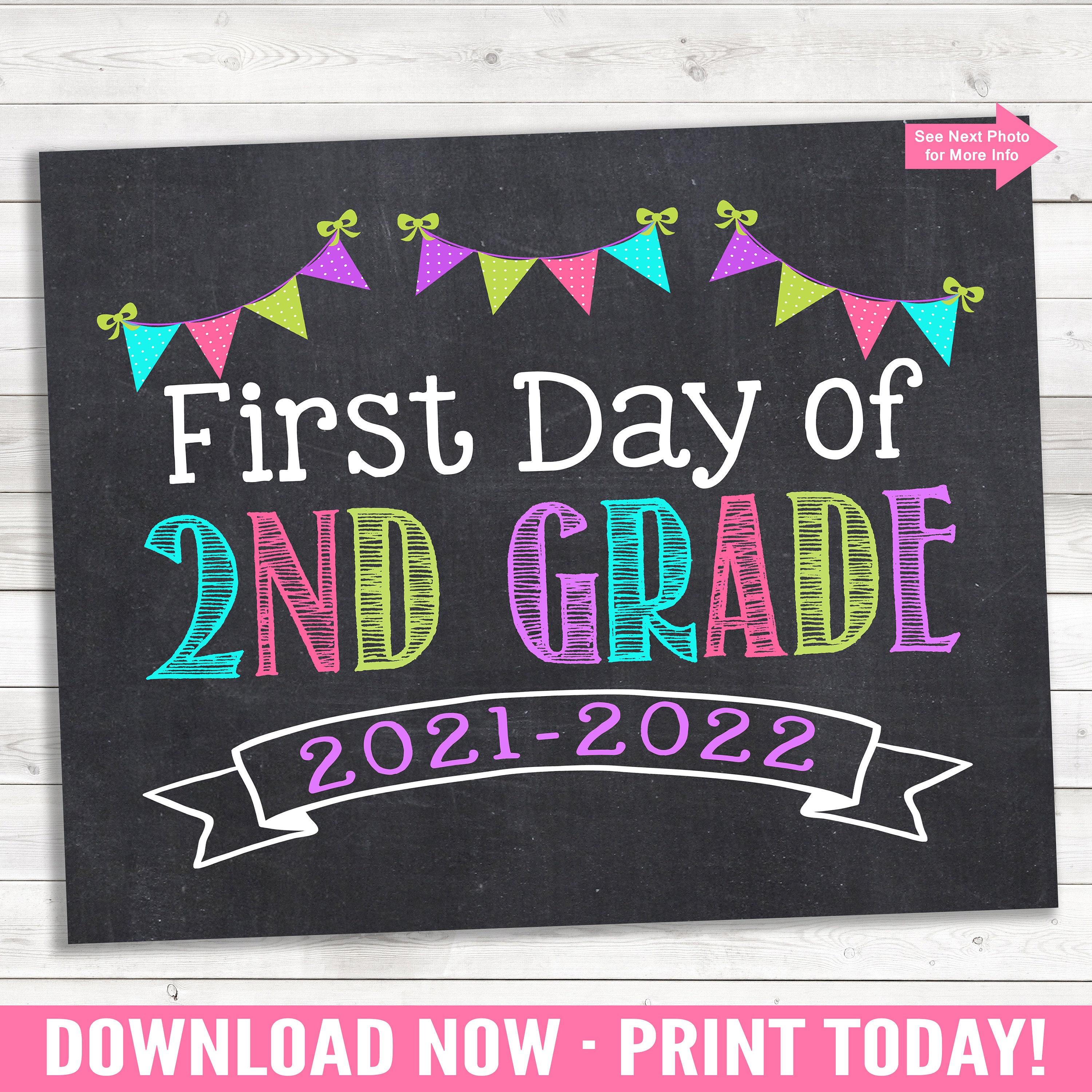 First Day of 2nd Grade 2021-2022 Photo Prop Printable Pink | Etsy