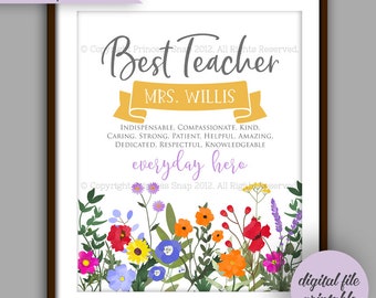 Wildflower Teacher Gift, Personalized Teacher Gift Printable, Teacher Quote, Teacher Appreciation Gift, Teacher Digital File 8x10 File