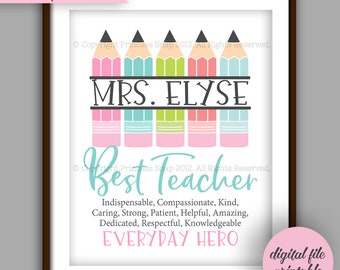 Pencil Teacher Gift, Personalized Teacher Gift Printable, Teacher Quote, Teacher Appreciation Gift, Teacher Digital File 8x10 File