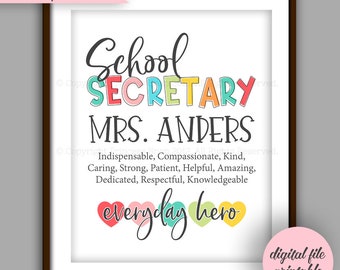School Secretary, Administrative Assistant Appreciation Gift Printable, Secretary Christmas Gift,  Secretary Thank You SSR