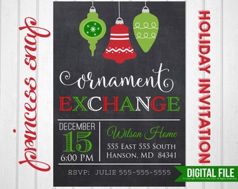 Ornament Exchange Party Invitation, Printable Ornament Invitation, 5x7 or 4x6, Holiday Party Invitation, DIY Holiday Printable Invitation