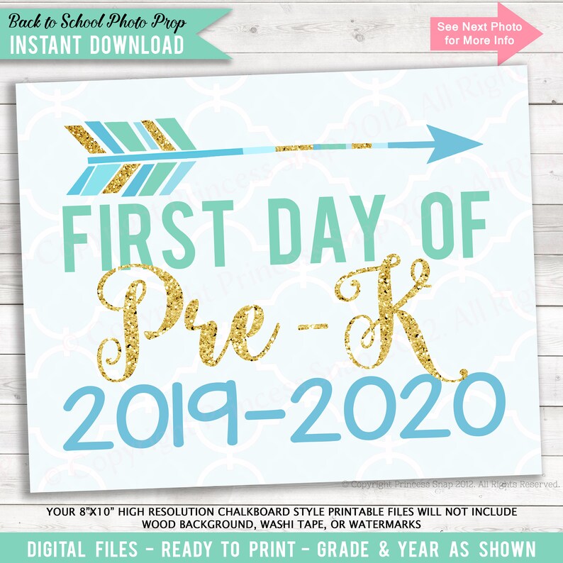 1st Working day of Pre-K, 2019-2020, Picture Prop, Blue Arrow Gold, Very first Working day Pre-K, 1st Working day University, Initial Working day Pre-K, Preschool Signal, 8\ photo about First Day of Pre K Printable Sign identified as 1st Working day of Pre-K, 2019-2020, Picture Prop, Blue Arrow Gold, To start with Working day Pre-K, 1st Working day Faculty, Initial Working day Pre-K, Preschool Signal, 8\