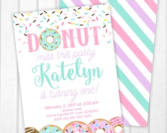 Donut Invitation, Donut Birthday Invite,  Pastel Rainbow Invitation, Donut Party Invitation, Sprinkle Birthday Invite Personalized Printable