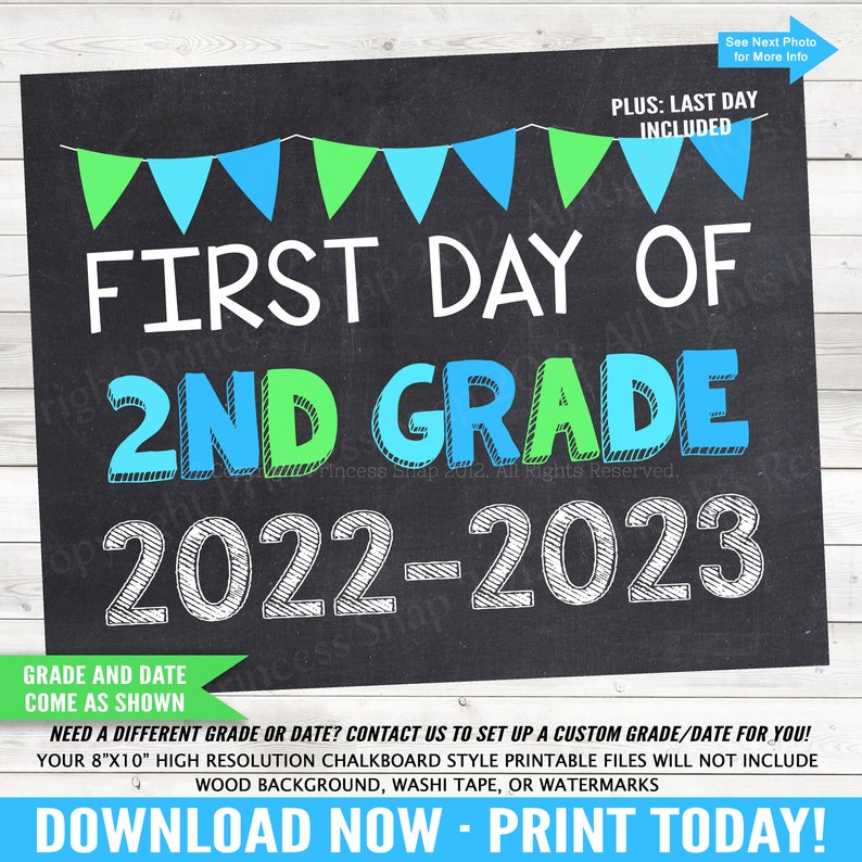 first-day-of-2nd-grade-2022-2023-photo-prop-blue-and-green-etsy-singapore