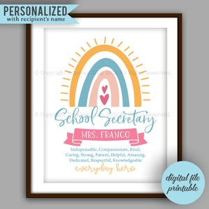 School Secretary, Administrative Assistant Appreciation Gift Printable, Secretary Christmas Gift,  Secretary Thank You