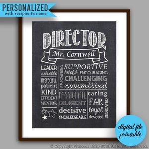 ディレクターギフト、ディレクターギフト、黒板印刷物、校長クリスマスギフト、ディレクター印刷物、デジタルファイル 8x10 JPG ファイル