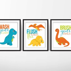 Dinosaur Bathroom Signs 8x10 Prints Downloadable Art Set of - Etsy