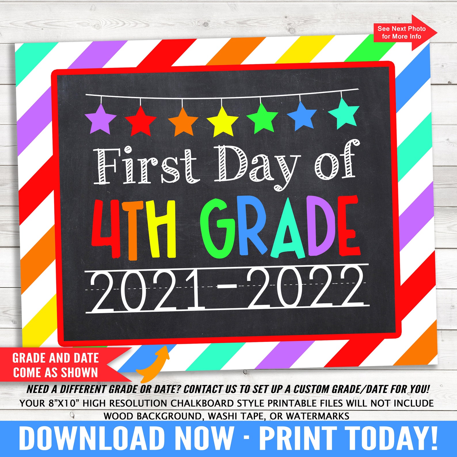 First and Last Day of 4th Grade 20212022 School Striped Etsy