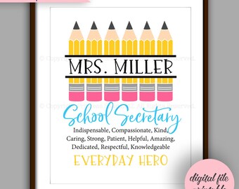 School Secretary, Administrative Assistant Appreciation Gift Printable, Secretary Christmas Gift,  Secretary Thank You