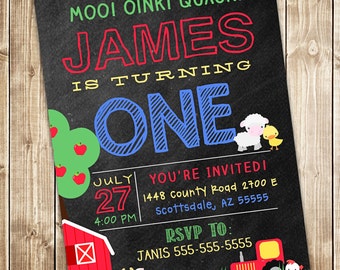 Farm Invitation, Barn Invitation, Animal Invitation, Tractor Invitation, Barnyard Birthday Invitation, 5x7 or 4x6, Barnyard Farm Invitation