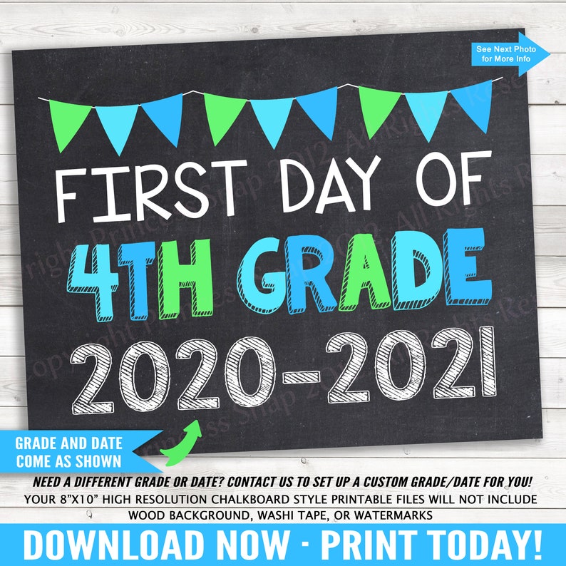 First Day of 4th Grade 2020-2021 Photo Prop Blue and Green | Etsy