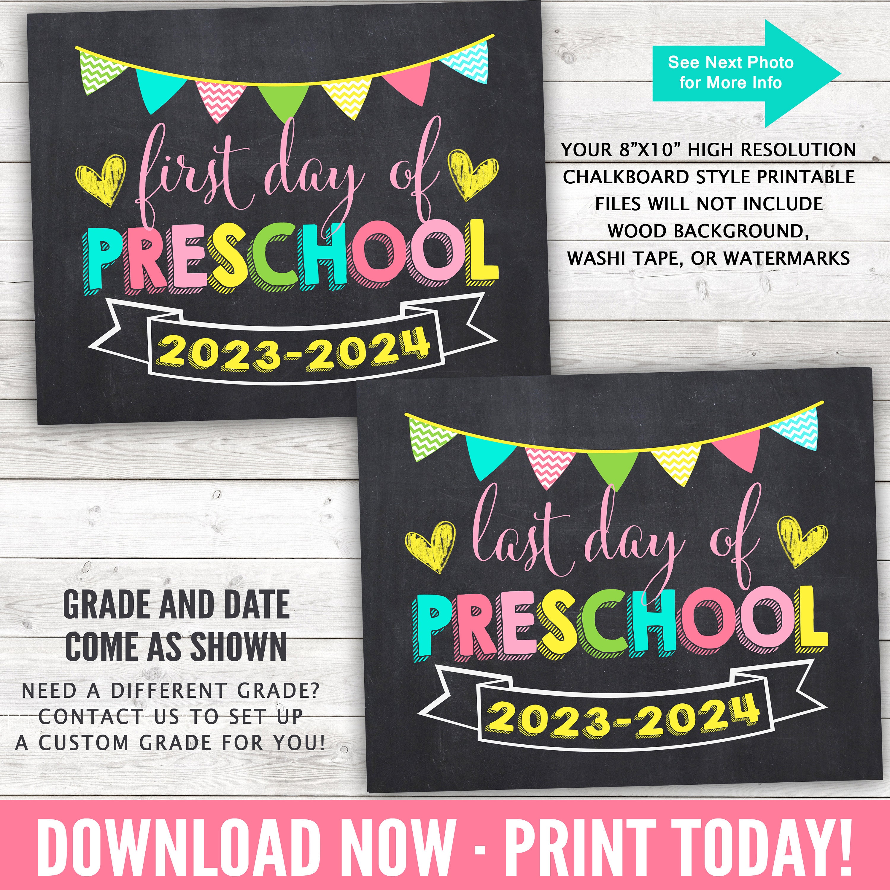 First Day of Preschool 2023 2024 Yellow Pink Teal First Day First Day of Preschool 2023 2024 Yellow Pink Teal First Day