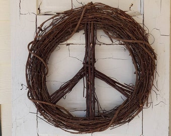 Peace Wreath, Peace Sign Wreath, Door Wreath, Hippie Wreath, Indoor or Outdoor Wreath, Shipping Included