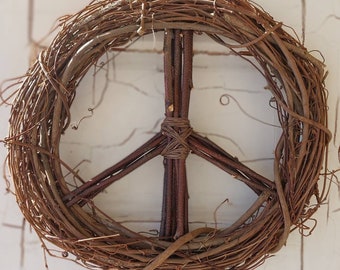 Large Peace Wreath, Peace Sign Wreath, Door Wreath, Hippie Wreath, Indoor or Outdoor Wreath, 22 - 24 Inch Diameter - Shipping Included