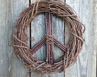 Small Peace Wreath, Peace Sign Wreath, Hippie Wreath, Indoor or Outdoor Wreath, Available in 10, 12, or 14-inch Size - Shipping Included