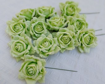 Paper Roses, light Green Roses, 1 dozen roses, wedding flowers, diy wedding bouquet, floral design crafts