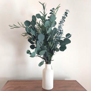 Eucalyptus Medley Bouquet - Green Silver Dollar, Willow, and Baby Eucalyptus Bunch - Vase Ready Drop in Preserved Eucalyptus Bouquet
