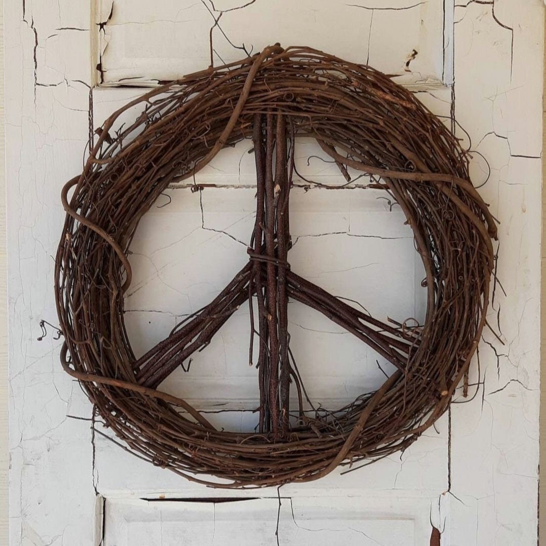 Peace Wreath, Peace Sign Wreath, Hippie Bohemian Decor - Unique Door or Wall Hanging, Indoor/Outdoor Wall Art