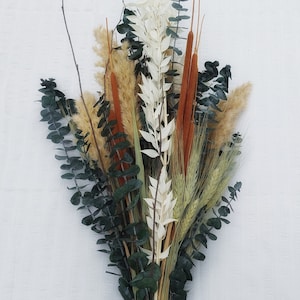 Dried Eucalyptus, Cattails, and Grasses Bouquet, Rustic Farmhouse Style