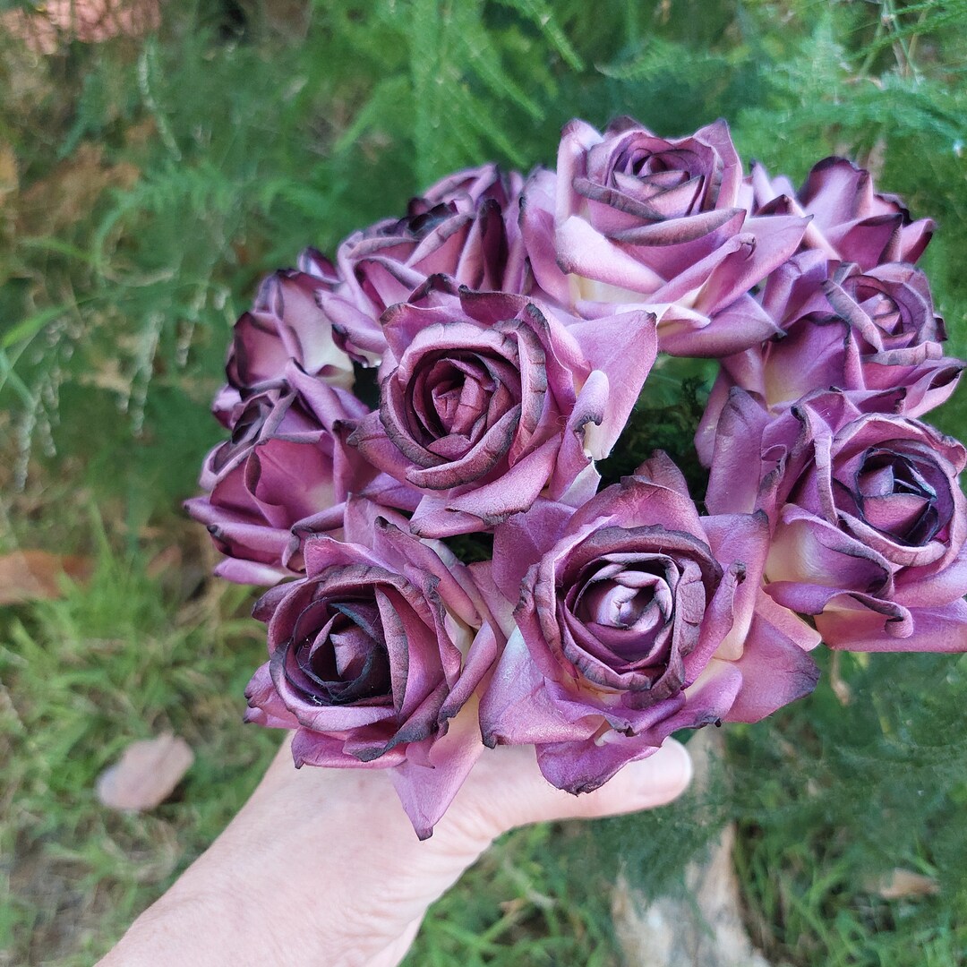 Purple Plum Parchment Paper Roses, 12 Roses, Wedding Flowers, DIY ...