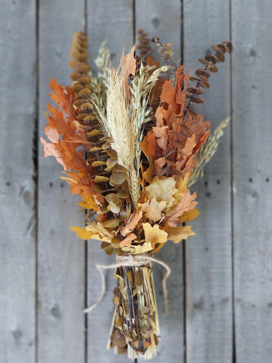Rustic Fall Bouquet: Autumn Oak Leaves and Eucalyptus Paired With ...