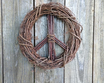 Small Peace Wreath, Peace Sign Wreath, Hippie Wreath, Indoor or Outdoor Wreath, Available in 10 or 12-inch Size - Shipping Included