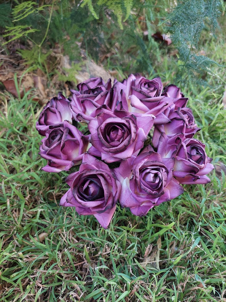 Parchment Paper Roses Purple Plum: DIY Wedding Bouquet Flowers - 12 ...