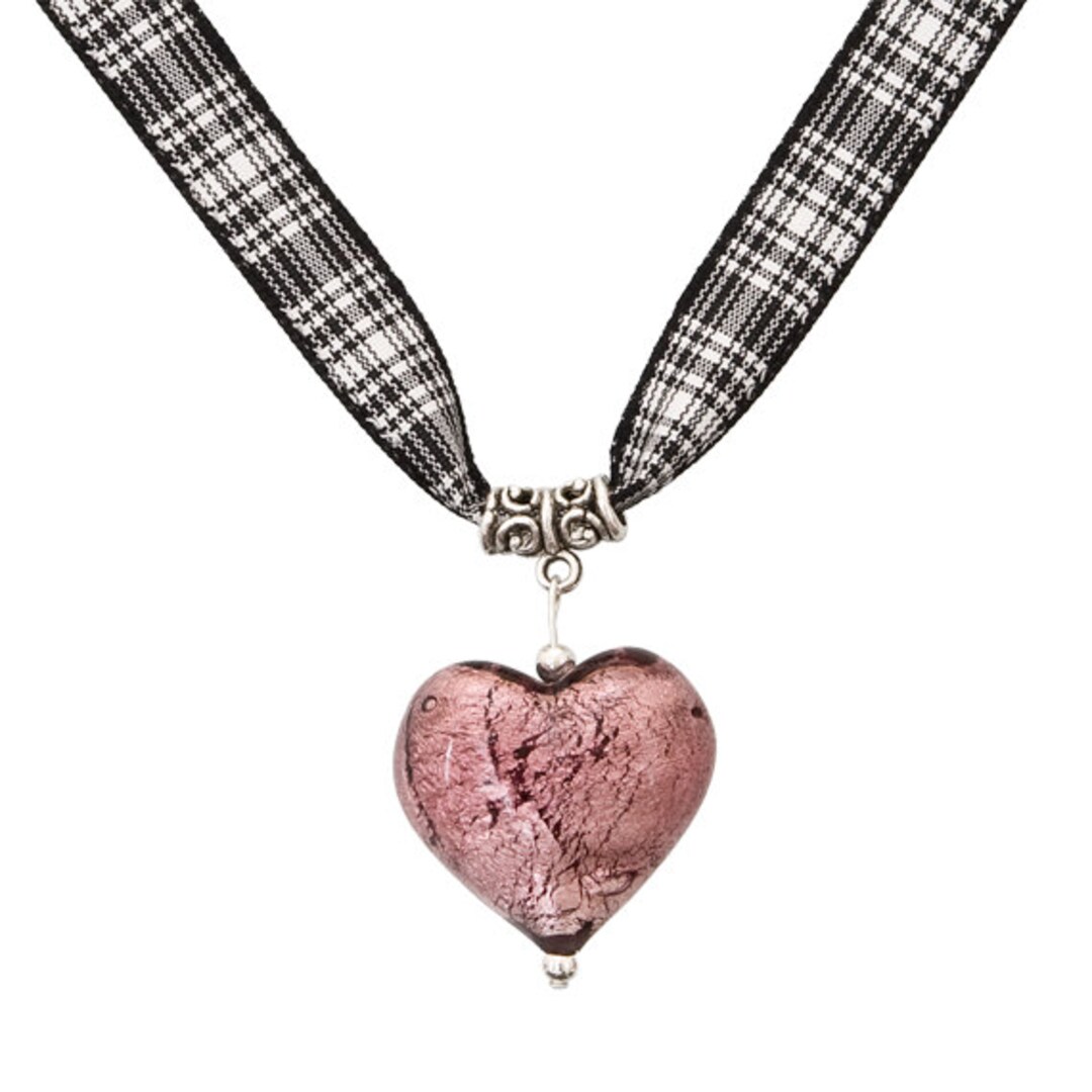 Jewel Heart Necklace Rose on Menzies Tartan Ribbon Etsy