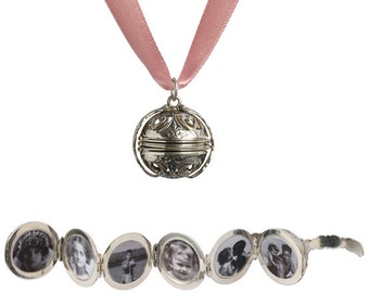 Personalised Silver Locket Necklace, Sterling Silver Locket Necklace on Pink Satin Ribbon, Silver Vintage Necklace by Tartan Twist