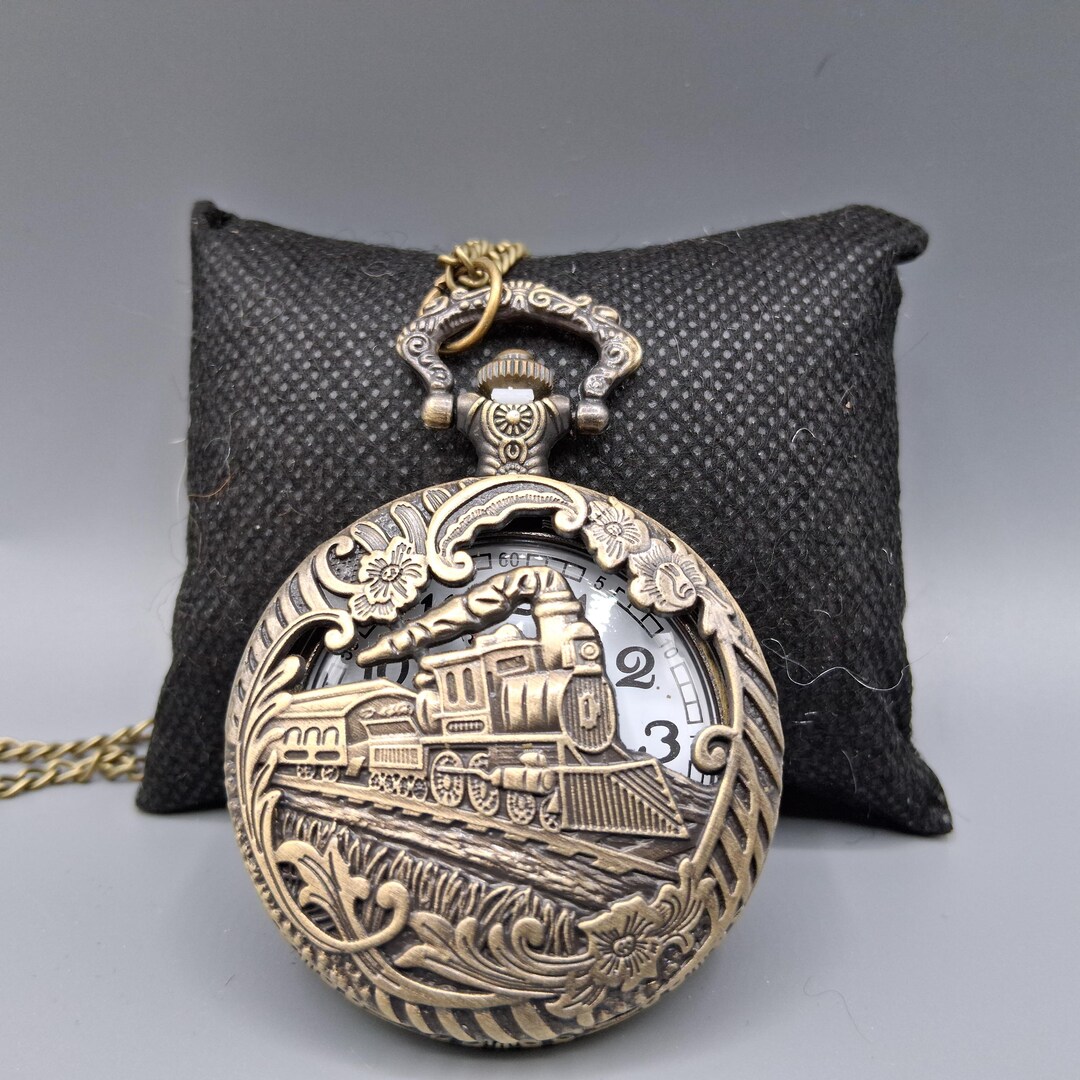 Trian Watch Vintage - Style Quartz Pocket Watch Featuring Train Locomotive in ...