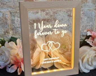 Personalised Anniversary Gift/ Wooden LED frame/ Calendar Gift/Wedding Gift/ Personalised Gifts For Her/ Gifts For Him/ LED Framed Light