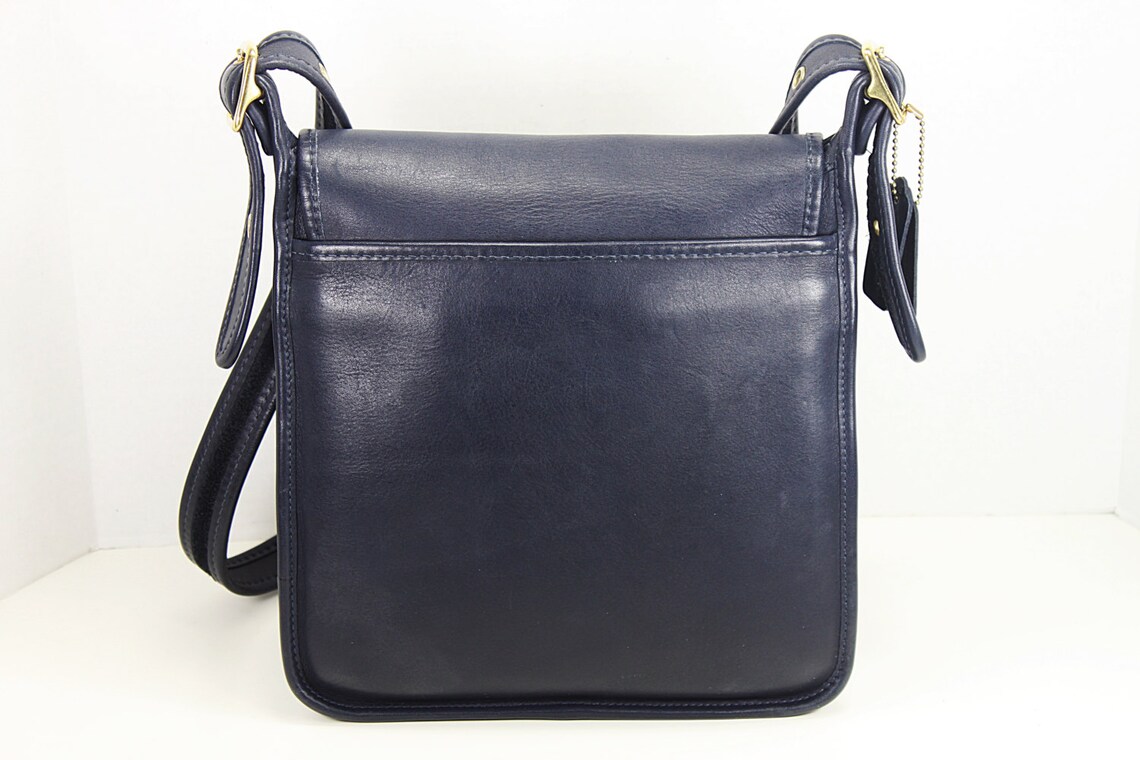 Vintage Coach Navy Blue Leather Messenger bag Crossbody Etsy