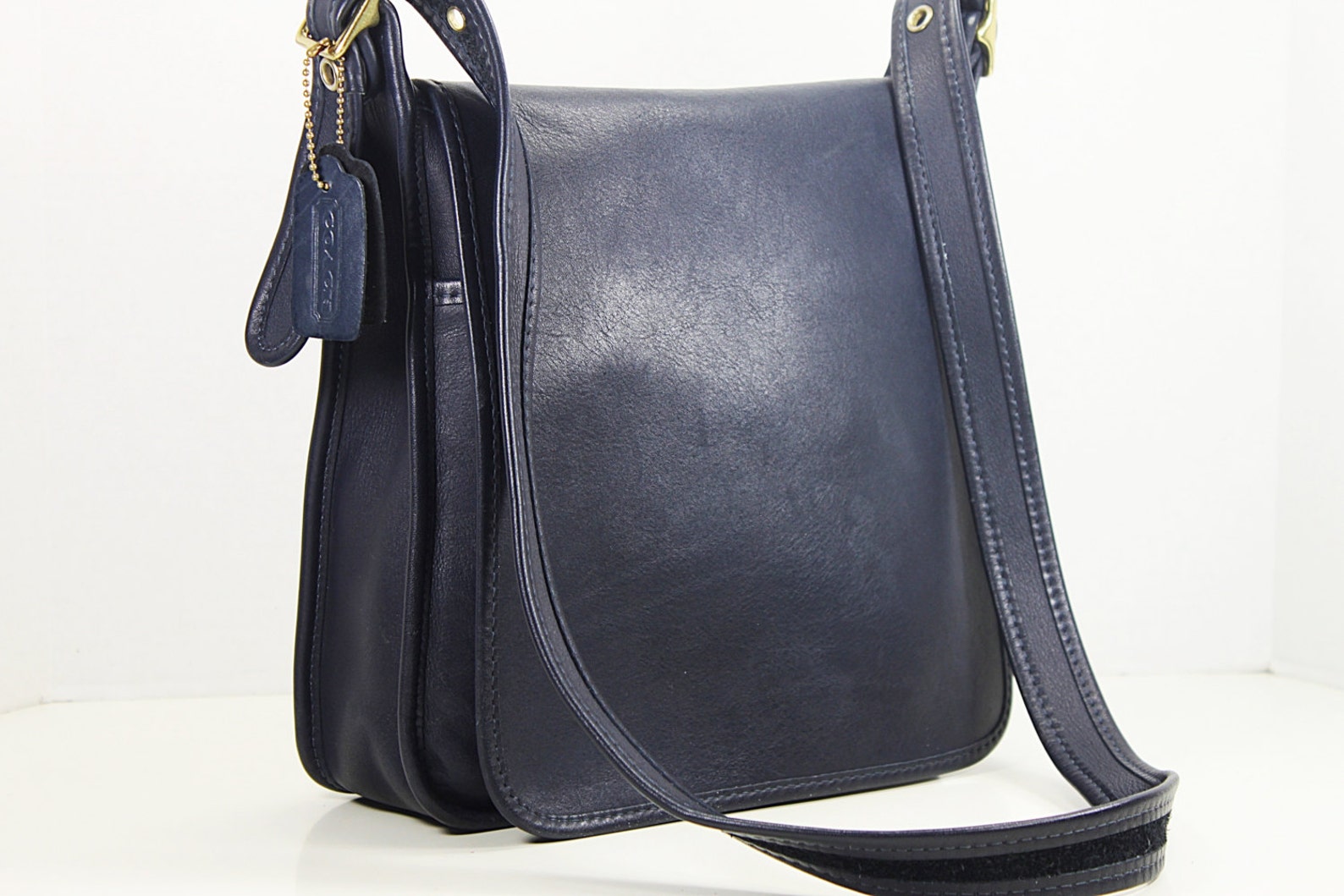 Vintage Coach Navy Blue Leather Messenger bag Crossbody Etsy