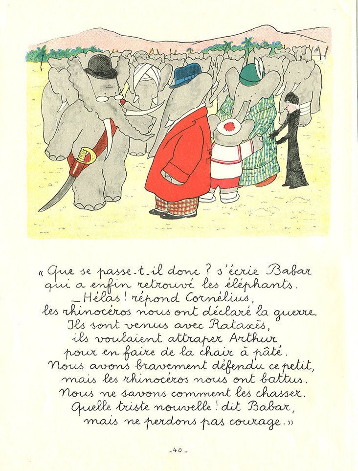 Babar The Elephant Large Vintage French Book Page Etsy