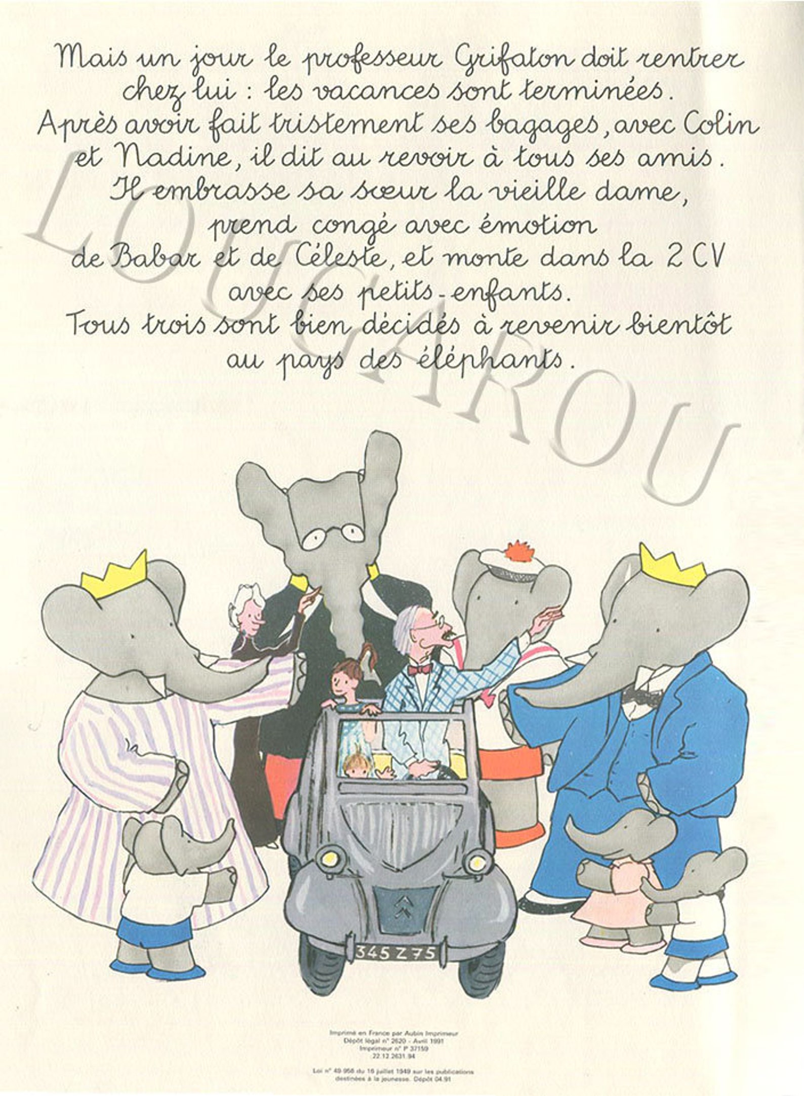 Babar The Elephant Large Vintage French Book Page Etsy